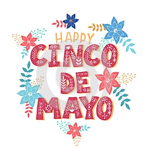 Happy Cinco de Mayo banner. Greeting typography font text. Mexican festival invitation card. The 5th of May celebration event