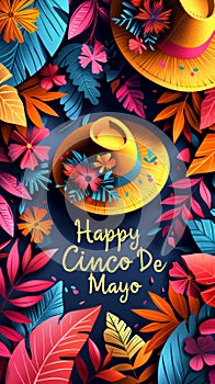 Happy Cinco de Mayo with stylized floral design, great for cards and cultural promotion. photo