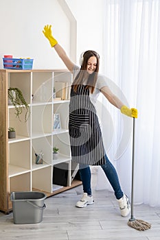 happy cleaning music lover housework service