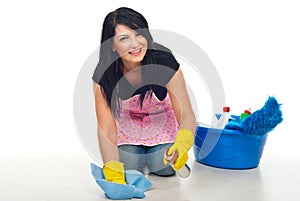 Happy cleaning woman