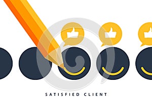 Happy client customer business icon. Feedback client positive sign smile symbol concept illustration