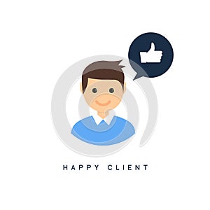 Happy client customer business icon. Feedback client positive sign smile symbol