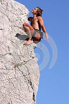Happy climber near the top of