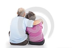 Happy closeness senior couple sitting on the floor