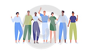 Happy college student crowd. Vector flat creative people illustration. Diverse smiling male and female group of teens. Multiethnic