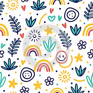 Happy colorful doodle pattern background