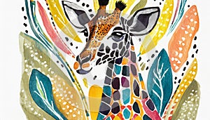 Happy colorful giraffe. Drawning art card