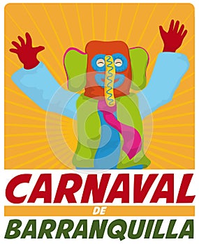 Happy Colorful Marimonda Celebrating in Barranquilla`s Carnival, Vector Illustration