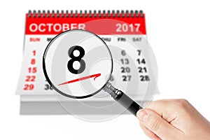 Happy Columbus Day Concept. 8 October 2017 Calendar with Magnifi