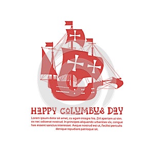 Happy Columbus Day National Usa Holiday Greeting Card With Ship