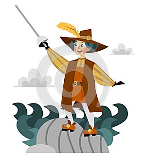 Happy Columbus Day poster spanish sailor with sword