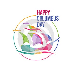 Happy Columbus Day  vector card with ship