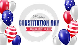 Happy Constitution Day banner for national holiday in USA. Patriotic american balloons in blue, red and white colors. - Vector