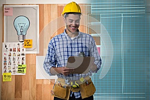Composite image of happy construction worker