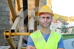 Happy construction worker close up