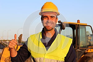 Happy construction worker close up