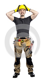 Happy construction worker with tools