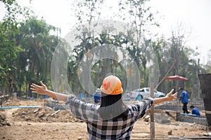 Happy construction worker and work.