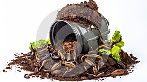 Happy And Content Worm Compost Bin On White Background