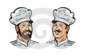 Happy cook, chef logo or label. Illustration for design menu restaurant or cafe.