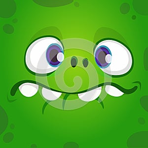 Happy cool cartoon troll or gremlin face. Vector Halloween green monster character.