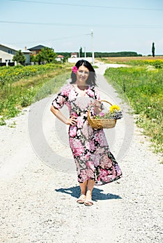 Happy countrygirl walking