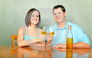 Happy Couple Cheering With Wine
