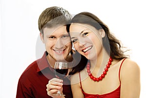 Happy couple drinking vine