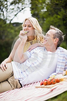 Happy couple having a picnic