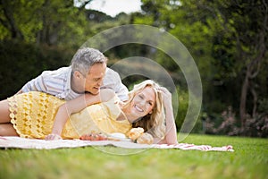 Happy couple having a picnic