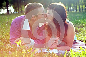 Happy couple husband and wife in nature