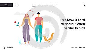 Happy Couple in Love Landing Page Template. Romatic Dating Concept with Man and Woman Characters Romance