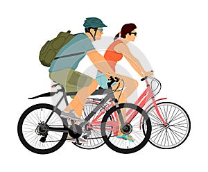 Happy couple in love riding bicycle vector illustration isolated on white background. Outdoor after work relaxing in nature.