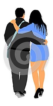 Happy couple in love walking  isolated on white background. Client with escort lady entertainment. Mature people enjoy.