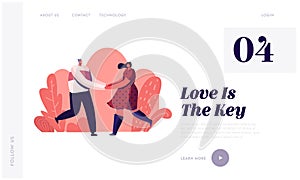Happy Couple Outdoors Sparetime Website Landing Page. Cheerful Man and Woman Spend Time Together Holding Hands