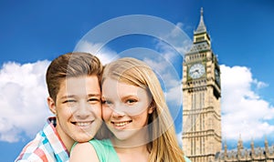 Happy couple over big ben tower in london