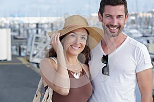 happy couple on pontoon