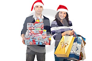 Happy couple with purchased gifts