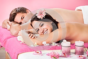 Happy Couple Relaxing In Beauty Spa