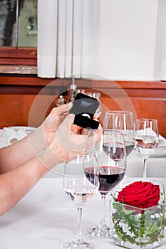 Happy couple in restaurant romantic date