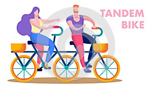 Happy Couple Riding Tandem Bike Flat Text Banner
