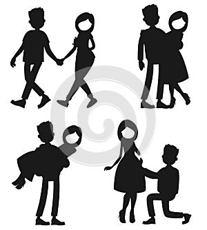 Happy Couple silhouettes premium vector