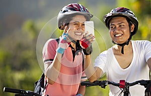 Happy couple taking self portrait