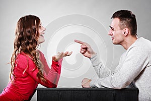 Happy couple talking on date. Conversation.