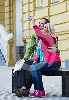 Happy couple on travel vacation holidays. Romantic