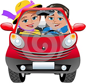 Happy Couple Travelling Car Isolated