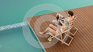 Happy couple using digital technology on relax.