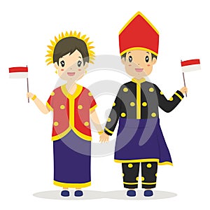 Cute Couple Wearing West Nusa Tenggara, Indonesia Traditional Dress Vector