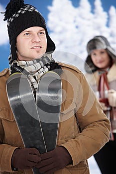 Happy couple at winter