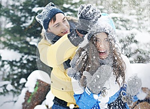 Happy couple in winter